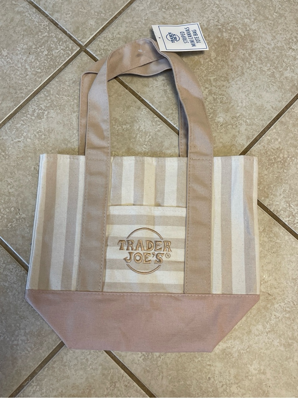 Trader Joe's 2026 Striped Mini Canvas Tote Bag [DESERT SAND] Limited Edition NEW